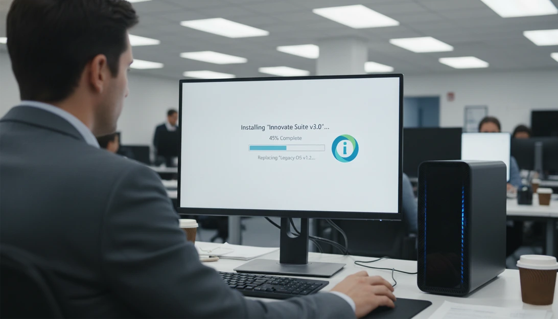 A man installing modern software on this computer.