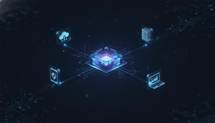 A professional illustration of IT system integration services.