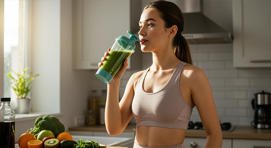 A woman drinking a healthy smoothie.