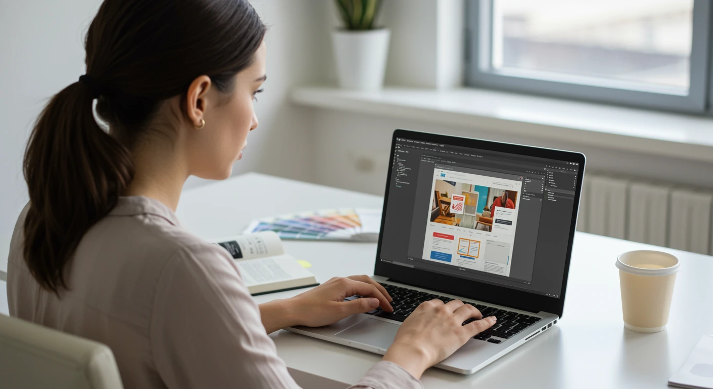 An image of a user on a laptop editing a website.
