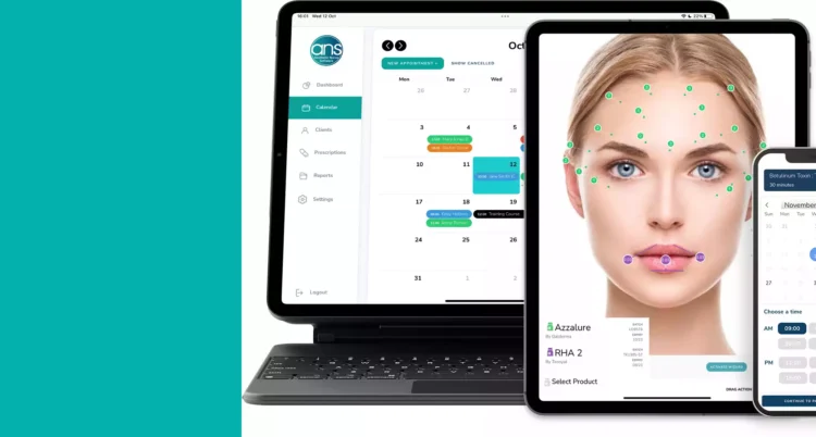 The aesthetic nurse software on a iPad and a iPhone.
