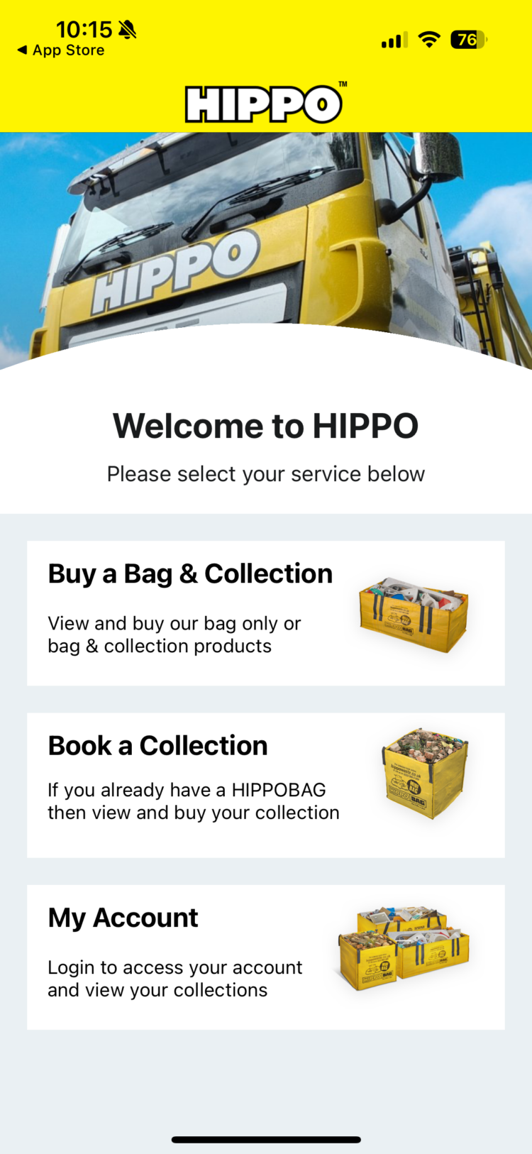 A mobile screenshot of the Hippo app, showing the homepage.