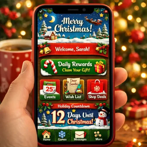 An mobile application with a christmas themed ui.