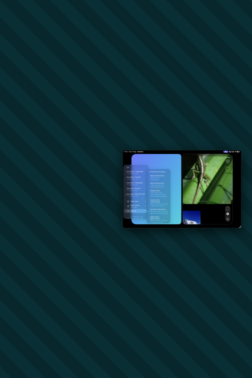 DuoFrameSimulator running on an iPad, framing an app at an iPhone Duo display size